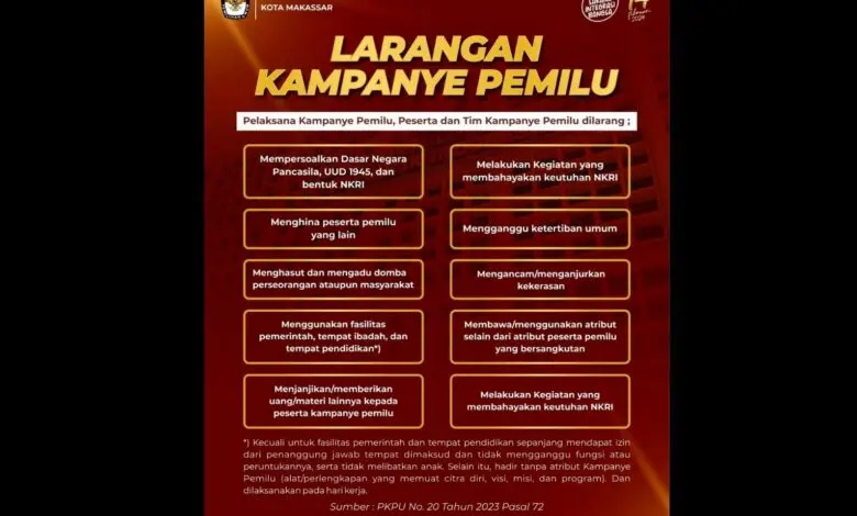 Poin Larangan Kampanye yang Harus Dipatuhi Peserta Pemilu Poin Larangan Kampanye yang Harus Dipatuhi Peserta Pemilu
