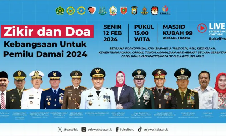 Dzikir dan Doa Kebangsaan akan Digelar Serentak di Sulsel Jelang Pemilu 2024 Dzikir dan Doa Kebangsaan akan Digelar Serentak di Sulsel Jelang Pemilu 2024
