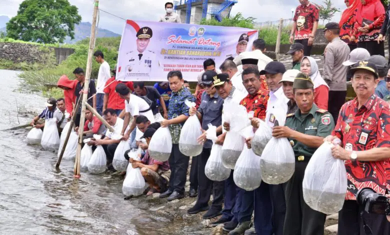 Tebar 100 Ribu Benih Ikan, Pj Gubernur Bahtiar Ajak Warga Rawat Bendungan Bili-bili Tebar 100 Ribu Benih Ikan, Pj Gubernur Bahtiar Ajak Warga Rawat Bendungan Bili-bili
