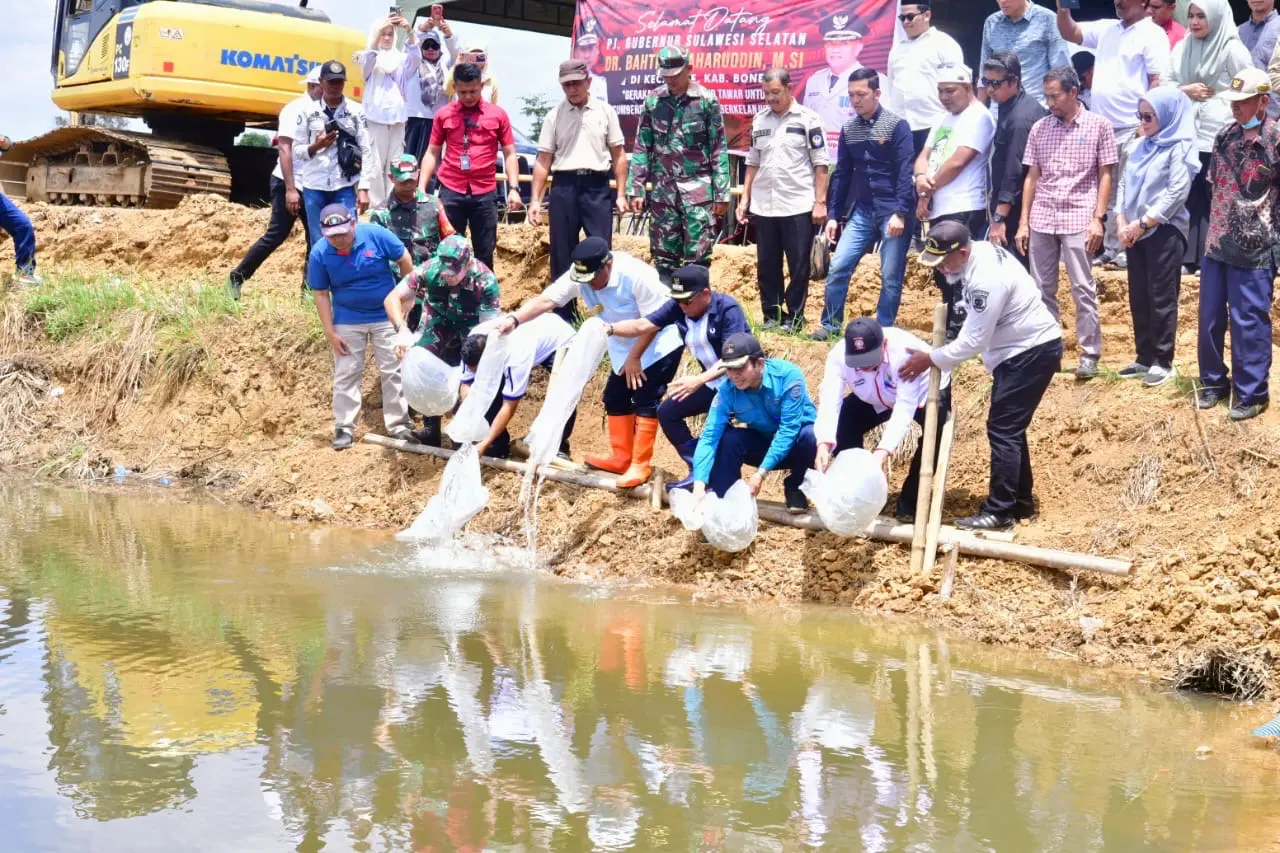 Jaga Ketahanan Pangan, Pj Gubernur Sulsel Lepas 50.000 Bibit Ikan Nila di Bone
